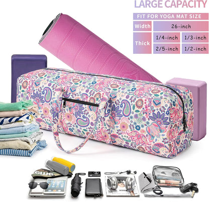 Yoga Mat Bag | Large Yoga Mat Carrier with Wet Pocket | Yoga Gifts | Gym Tote Bag for Women