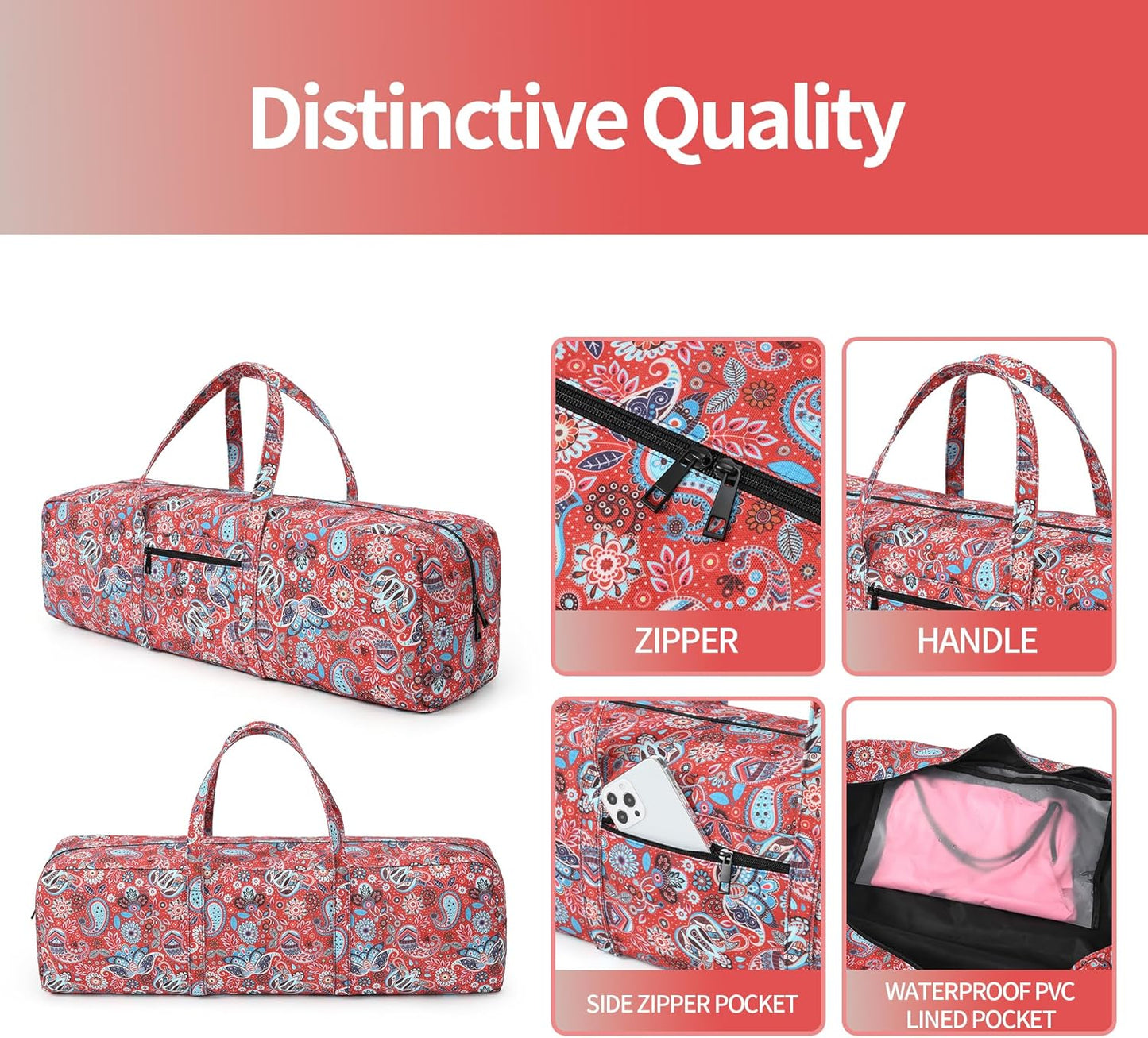 Yoga Mat Bag | Large Yoga Mat Carrier with Wet Pocket | Yoga Gifts | Gym Tote Bag for Women