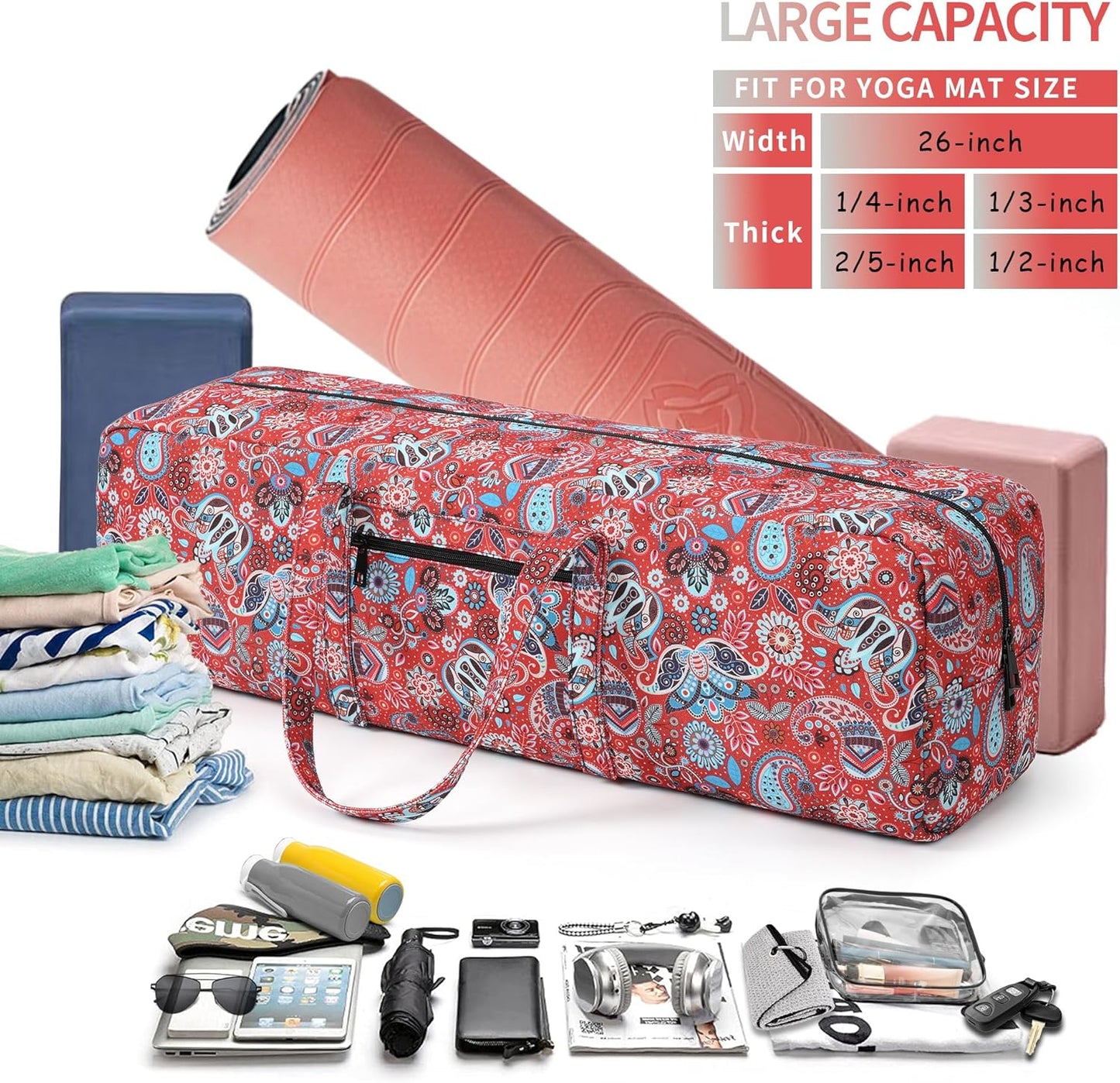 Yoga Mat Bag | Large Yoga Mat Carrier with Wet Pocket | Yoga Gifts | Gym Tote Bag for Women