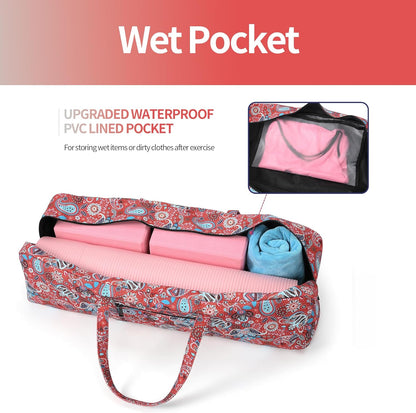 Yoga Mat Bag | Large Yoga Mat Carrier with Wet Pocket | Yoga Gifts | Gym Tote Bag for Women