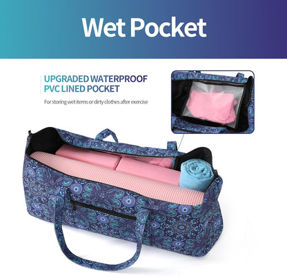 Yoga Mat Bag | Large Yoga Mat Carrier with Wet Pocket | Yoga Gifts | Gym Tote Bag for Women