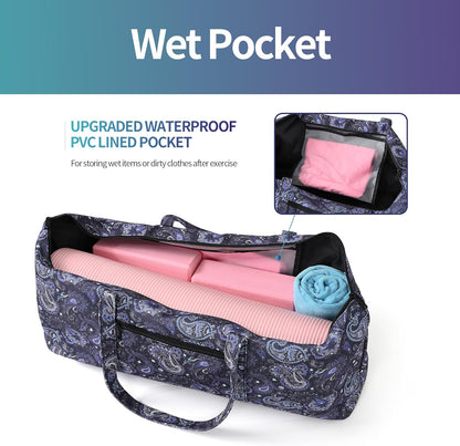 Yoga Mat Bag | Large Yoga Mat Carrier with Wet Pocket | Yoga Gifts | Gym Tote Bag for Women
