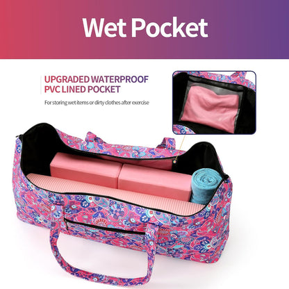 Yoga Mat Bag | Large Yoga Mat Carrier with Wet Pocket | Yoga Gifts | Gym Tote Bag for Women