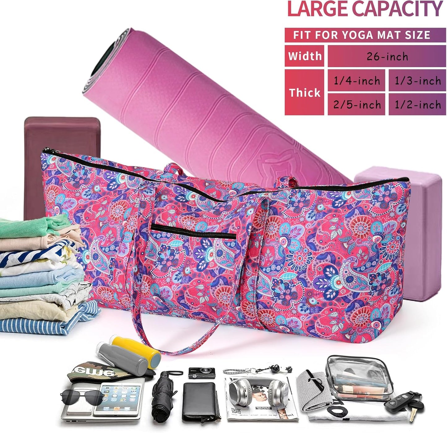 Yoga Mat Bag | Large Yoga Mat Carrier with Wet Pocket | Yoga Gifts | Gym Tote Bag for Women