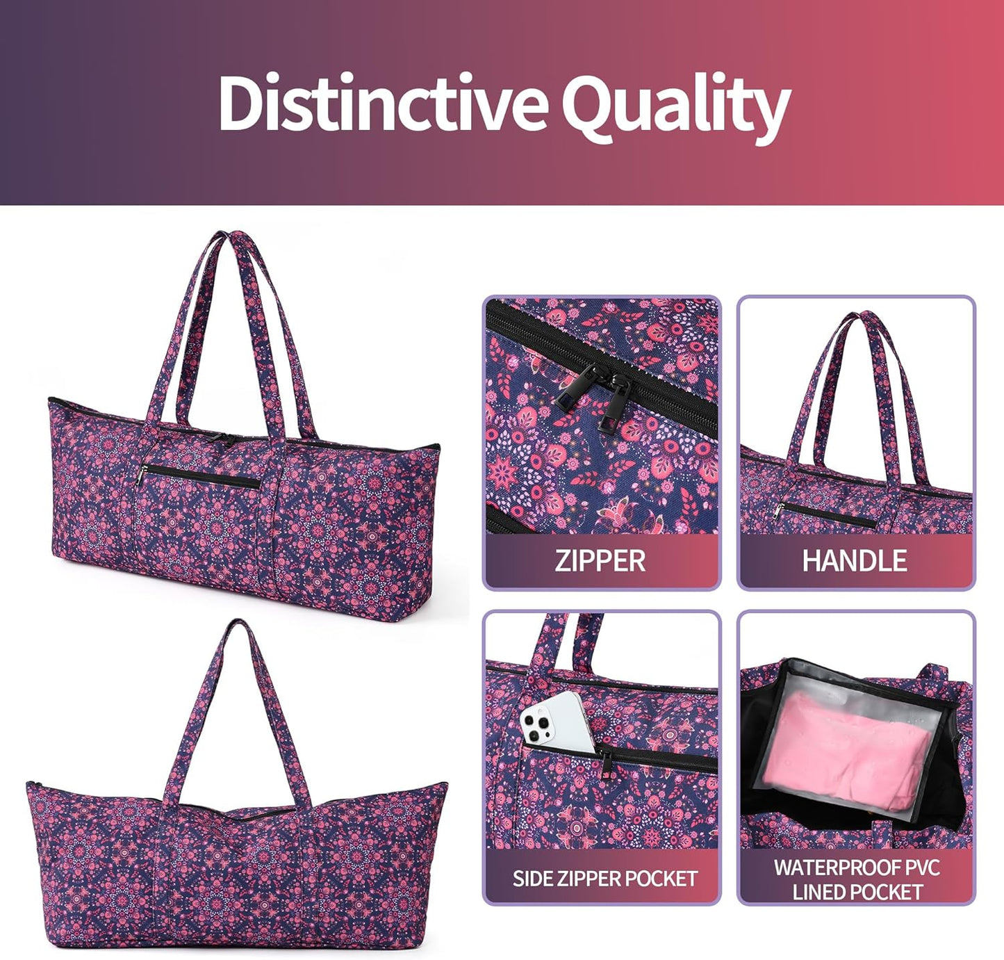 Yoga Mat Bag | Large Yoga Mat Carrier with Wet Pocket | Yoga Gifts | Gym Tote Bag for Women