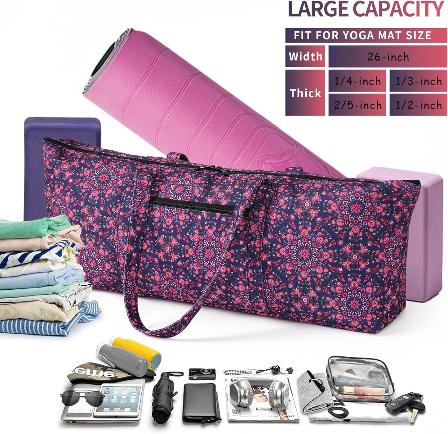 Yoga Mat Bag | Large Yoga Mat Carrier with Wet Pocket | Yoga Gifts | Gym Tote Bag for Women