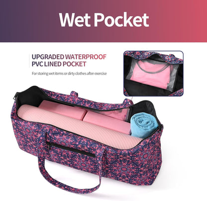 Yoga Mat Bag | Large Yoga Mat Carrier with Wet Pocket | Yoga Gifts | Gym Tote Bag for Women