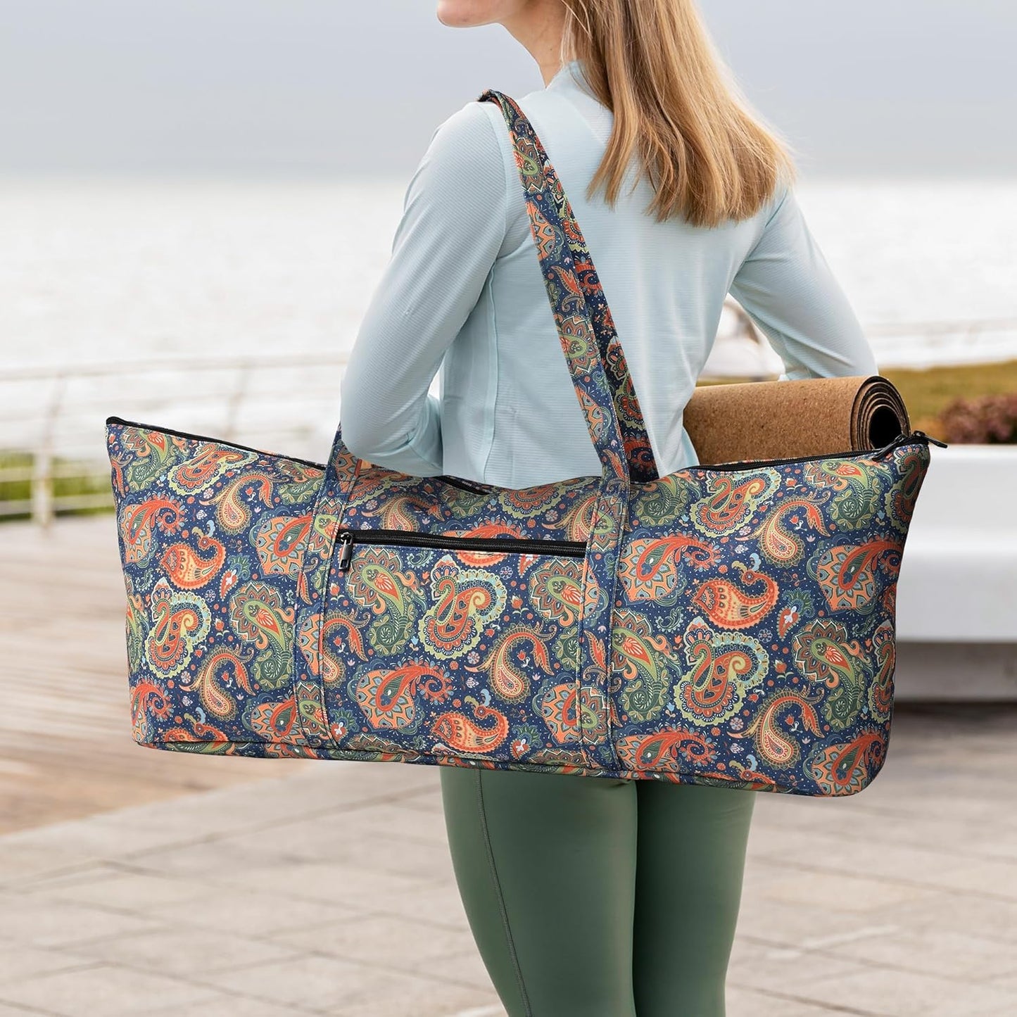 Yoga Mat Bag | Large Yoga Mat Carrier with Wet Pocket | Yoga Gifts | Gym Tote Bag for Women