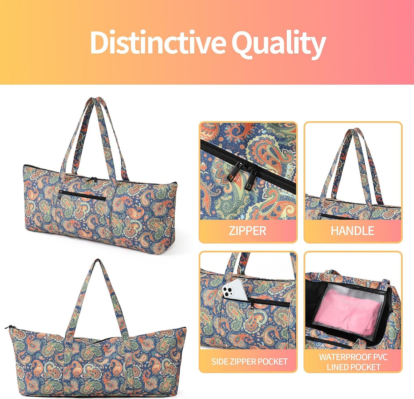 Yoga Mat Bag | Large Yoga Mat Carrier with Wet Pocket | Yoga Gifts | Gym Tote Bag for Women