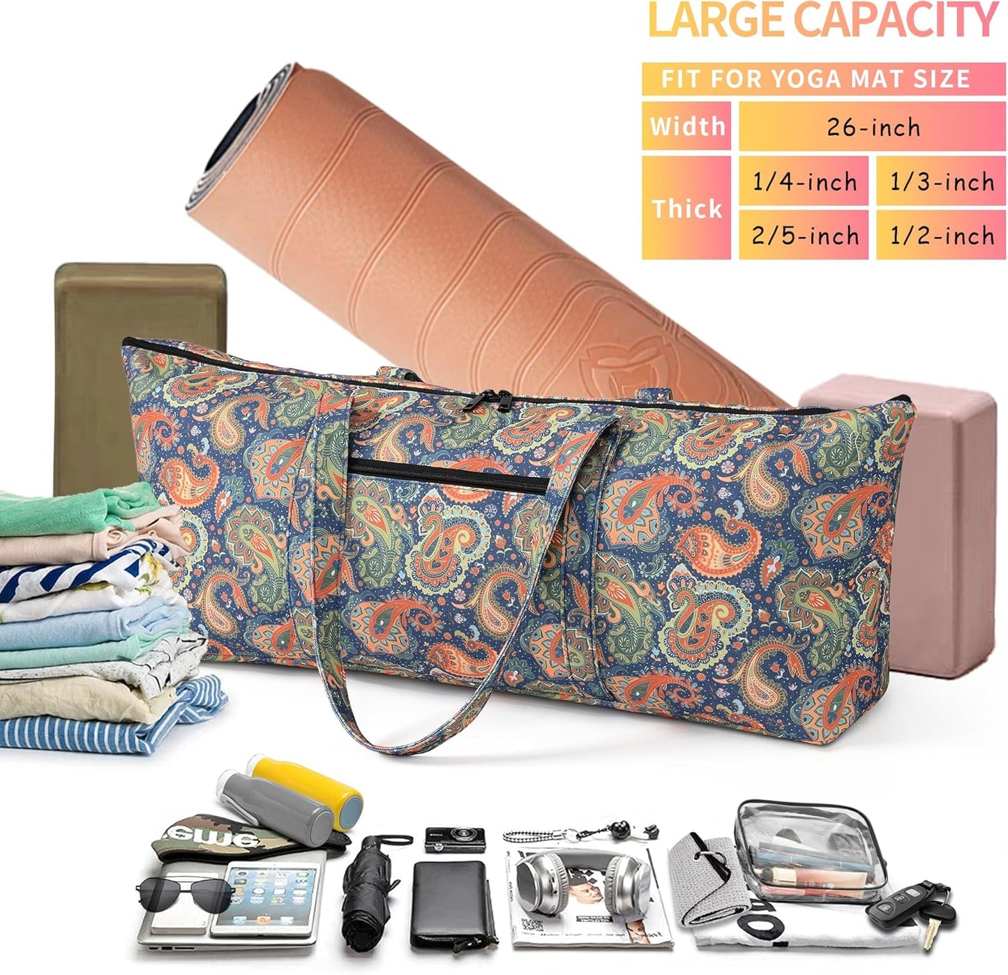 Yoga Mat Bag | Large Yoga Mat Carrier with Wet Pocket | Yoga Gifts | Gym Tote Bag for Women