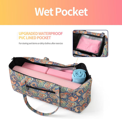 Yoga Mat Bag | Large Yoga Mat Carrier with Wet Pocket | Yoga Gifts | Gym Tote Bag for Women