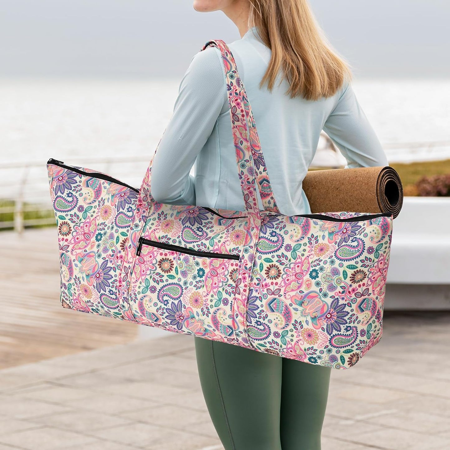 Yoga Mat Bag | Large Yoga Mat Carrier with Wet Pocket | Yoga Gifts | Gym Tote Bag for Women