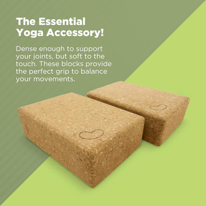 Yoga Blocks, Standard & Large Sizes - Studio Grade, Non-Slip, Made from Eco Friendly Materials - 100% Natural Cork or Foam - Improves Stability & Alignment - Single Block or 2 Pack Sets