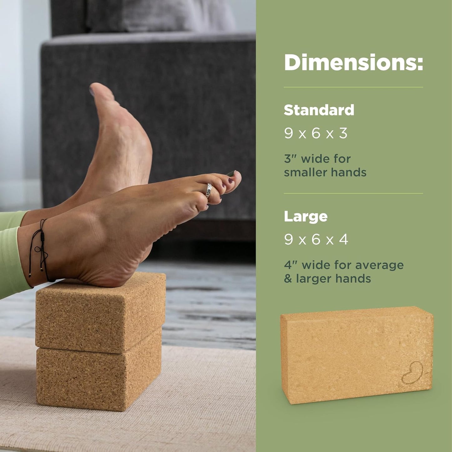 Yoga Blocks, Standard & Large Sizes - Studio Grade, Non-Slip, Made from Eco Friendly Materials - 100% Natural Cork or Foam - Improves Stability & Alignment - Single Block or 2 Pack Sets
