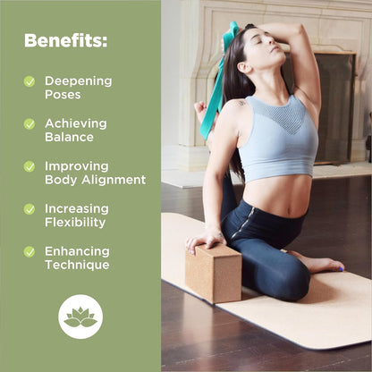 Yoga Blocks, Standard & Large Sizes - Studio Grade, Non-Slip, Made from Eco Friendly Materials - 100% Natural Cork or Foam - Improves Stability & Alignment - Single Block or 2 Pack Sets