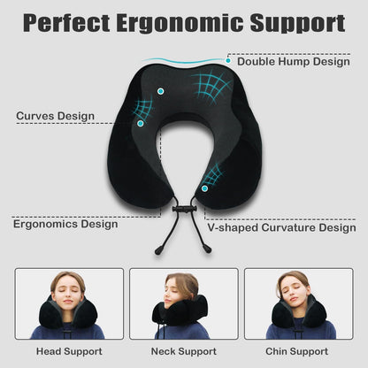 Travel Pillow, Memory Foam Neck Pillow for Traveling, U Shape Neck Pillow Airplane Portable Flight Pillow Travel Kit with 5D Contoured Eye Masks and Earplug for Plane Train Car Home Office
