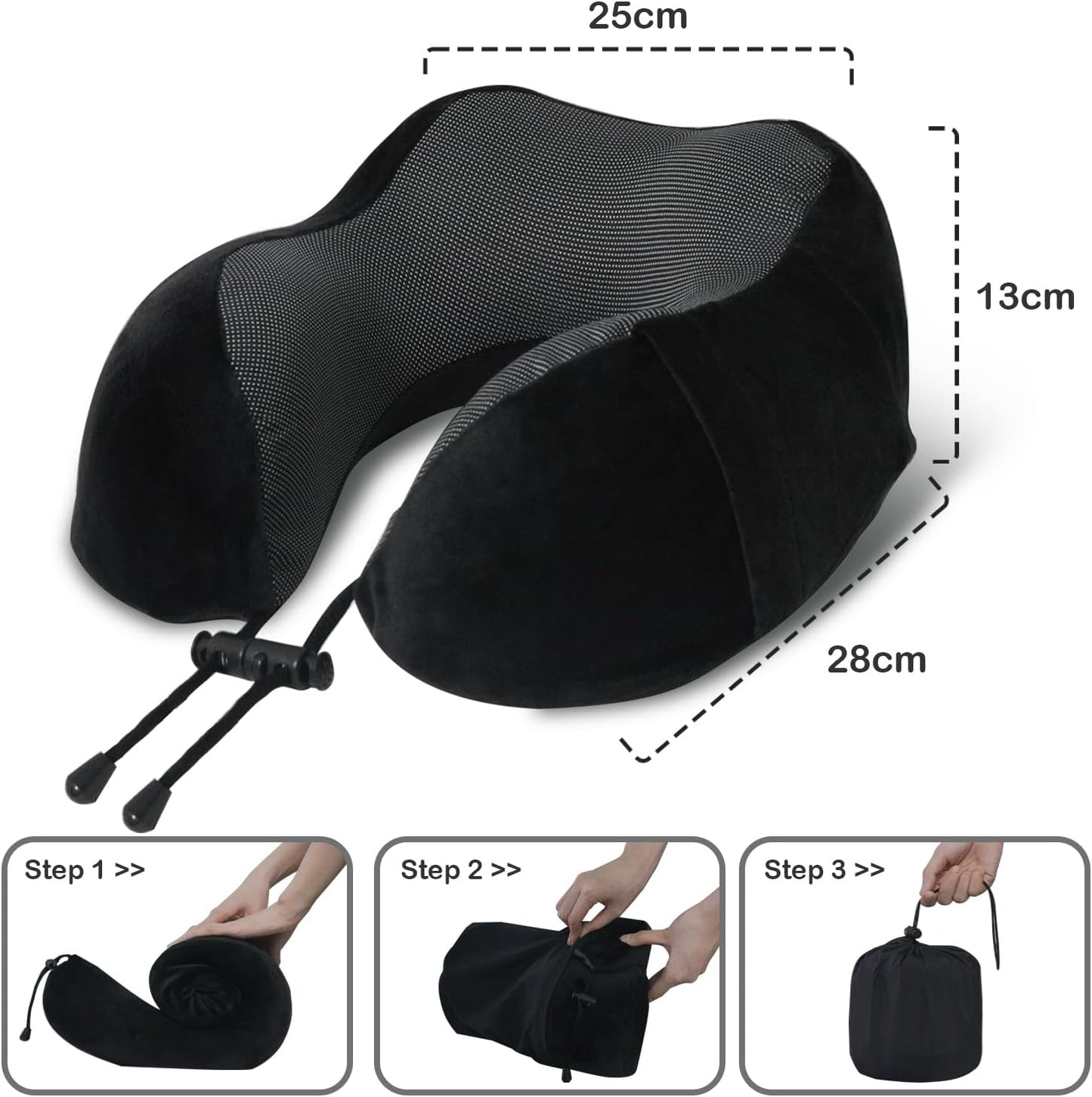 Travel Pillow, Memory Foam Neck Pillow for Traveling, U Shape Neck Pillow Airplane Portable Flight Pillow Travel Kit with 5D Contoured Eye Masks and Earplug for Plane Train Car Home Office