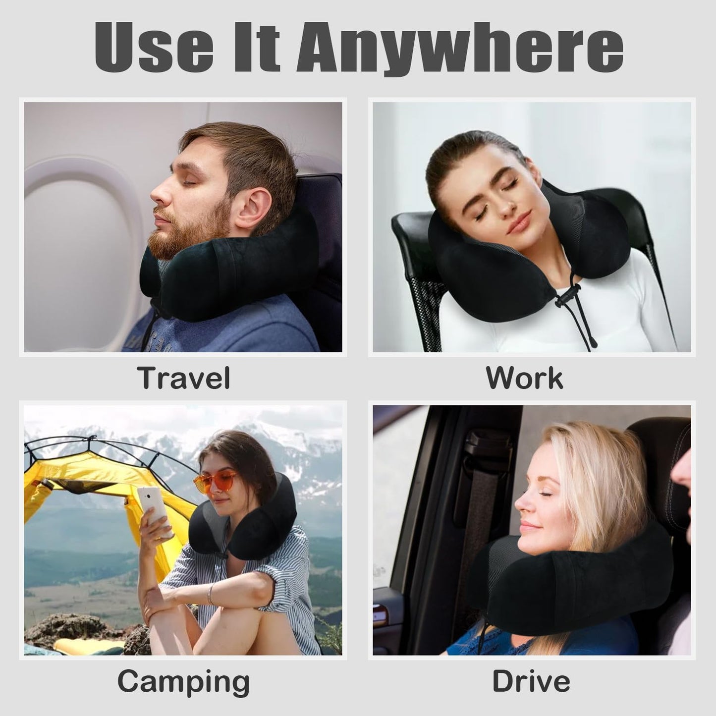 Travel Pillow, Memory Foam Neck Pillow for Traveling, U Shape Neck Pillow Airplane Portable Flight Pillow Travel Kit with 5D Contoured Eye Masks and Earplug for Plane Train Car Home Office