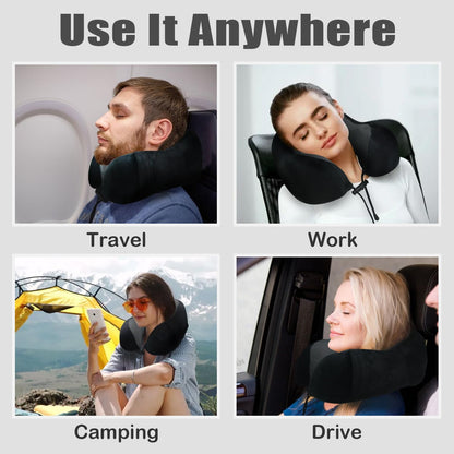 Travel Pillow, Memory Foam Neck Pillow for Traveling, U Shape Neck Pillow Airplane Portable Flight Pillow Travel Kit with 5D Contoured Eye Masks and Earplug for Plane Train Car Home Office