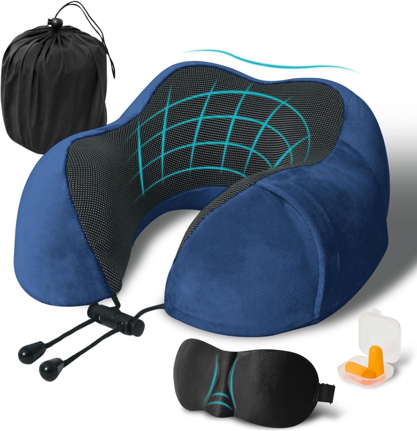 Travel Pillow, Memory Foam Neck Pillow for Traveling, U Shape Neck Pillow Airplane Portable Flight Pillow Travel Kit with 5D Contoured Eye Masks and Earplug for Plane Train Car Home Office