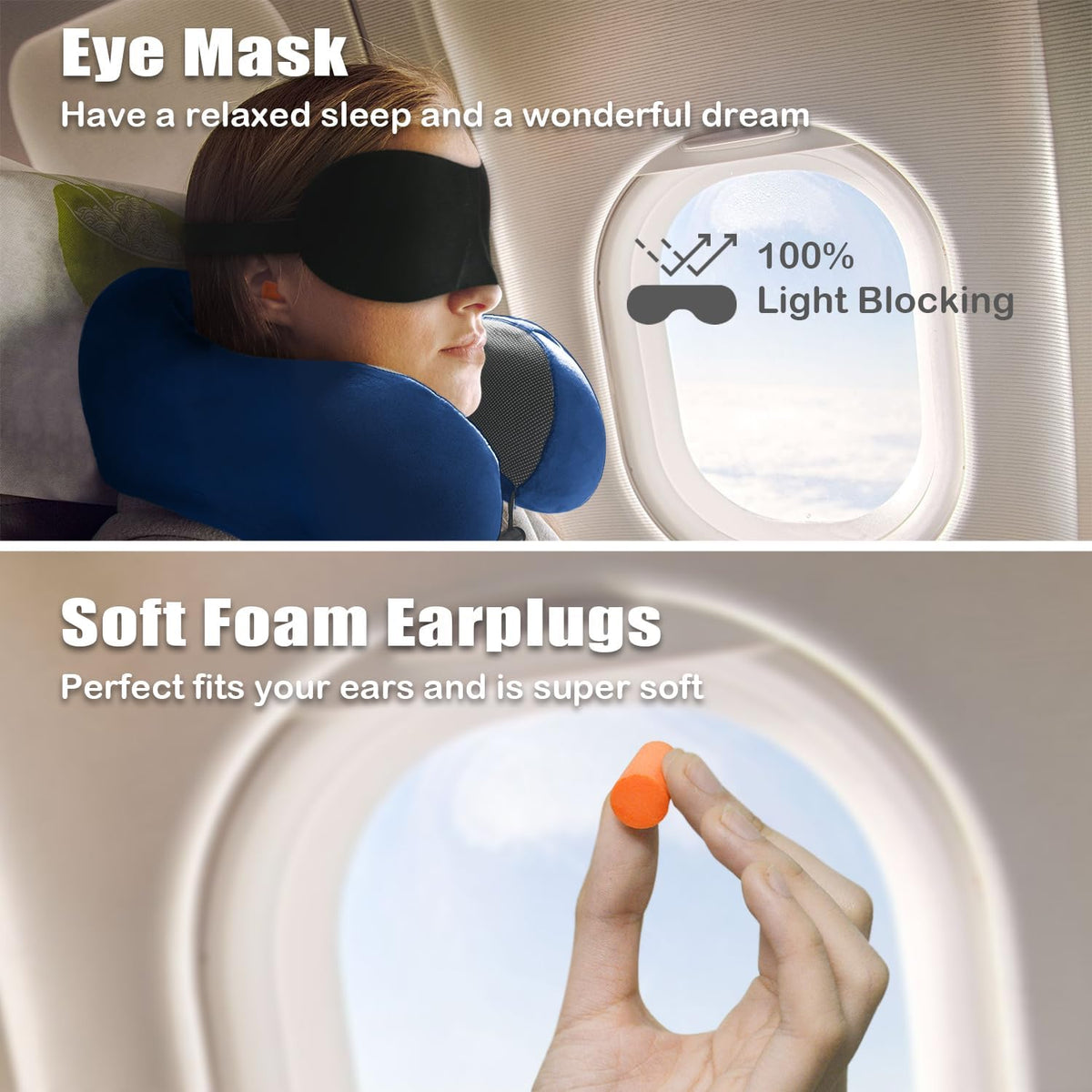 Travel Pillow, Memory Foam Neck Pillow for Traveling, U Shape Neck Pillow Airplane Portable Flight Pillow Travel Kit with 5D Contoured Eye Masks and Earplug for Plane Train Car Home Office