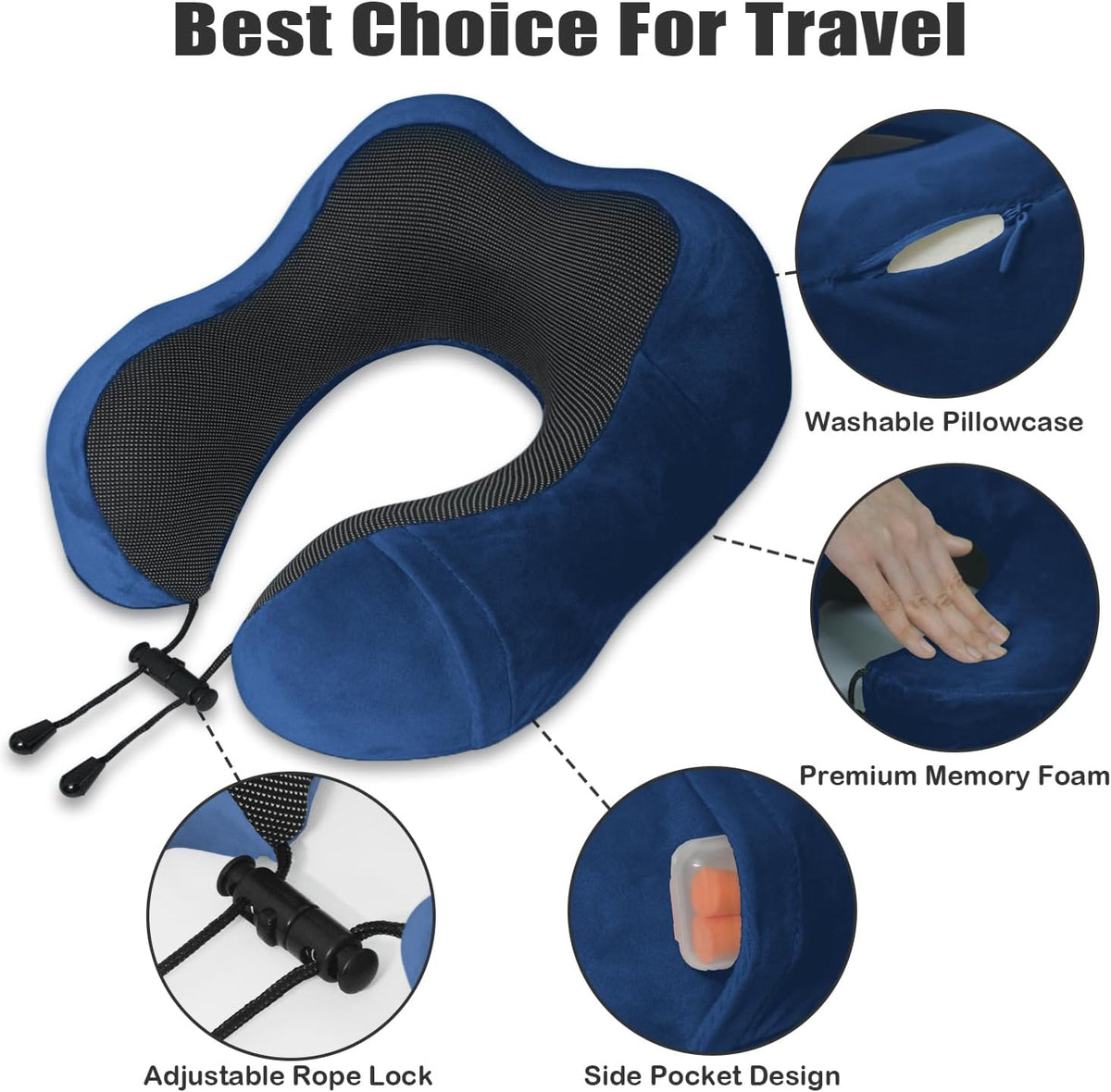 Travel Pillow, Memory Foam Neck Pillow for Traveling, U Shape Neck Pillow Airplane Portable Flight Pillow Travel Kit with 5D Contoured Eye Masks and Earplug for Plane Train Car Home Office