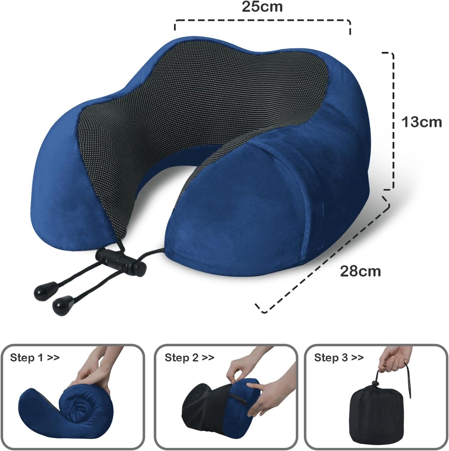 Travel Pillow, Memory Foam Neck Pillow for Traveling, U Shape Neck Pillow Airplane Portable Flight Pillow Travel Kit with 5D Contoured Eye Masks and Earplug for Plane Train Car Home Office