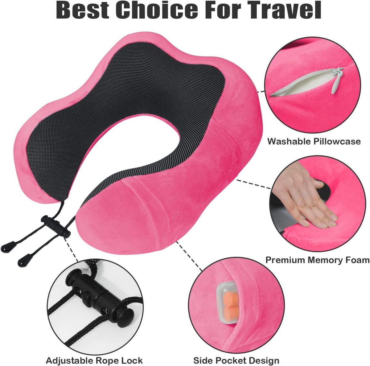 Travel Pillow, Memory Foam Neck Pillow for Traveling, U Shape Neck Pillow Airplane Portable Flight Pillow Travel Kit with 5D Contoured Eye Masks and Earplug for Plane Train Car Home Office