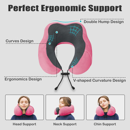 Travel Pillow, Memory Foam Neck Pillow for Traveling, U Shape Neck Pillow Airplane Portable Flight Pillow Travel Kit with 5D Contoured Eye Masks and Earplug for Plane Train Car Home Office