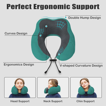 Travel Pillow, Memory Foam Neck Pillow for Traveling, U Shape Neck Pillow Airplane Portable Flight Pillow Travel Kit with 5D Contoured Eye Masks and Earplug for Plane Train Car Home Office