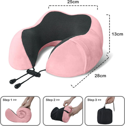Travel Pillow, Memory Foam Neck Pillow for Traveling, U Shape Neck Pillow Airplane Portable Flight Pillow Travel Kit with 5D Contoured Eye Masks and Earplug for Plane Train Car Home Office