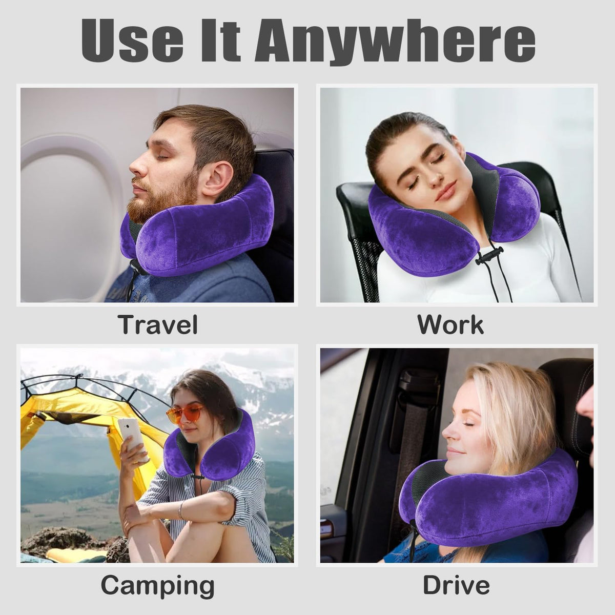 Travel Pillow, Memory Foam Neck Pillow for Traveling, U Shape Neck Pillow Airplane Portable Flight Pillow Travel Kit with 5D Contoured Eye Masks and Earplug for Plane Train Car Home Office