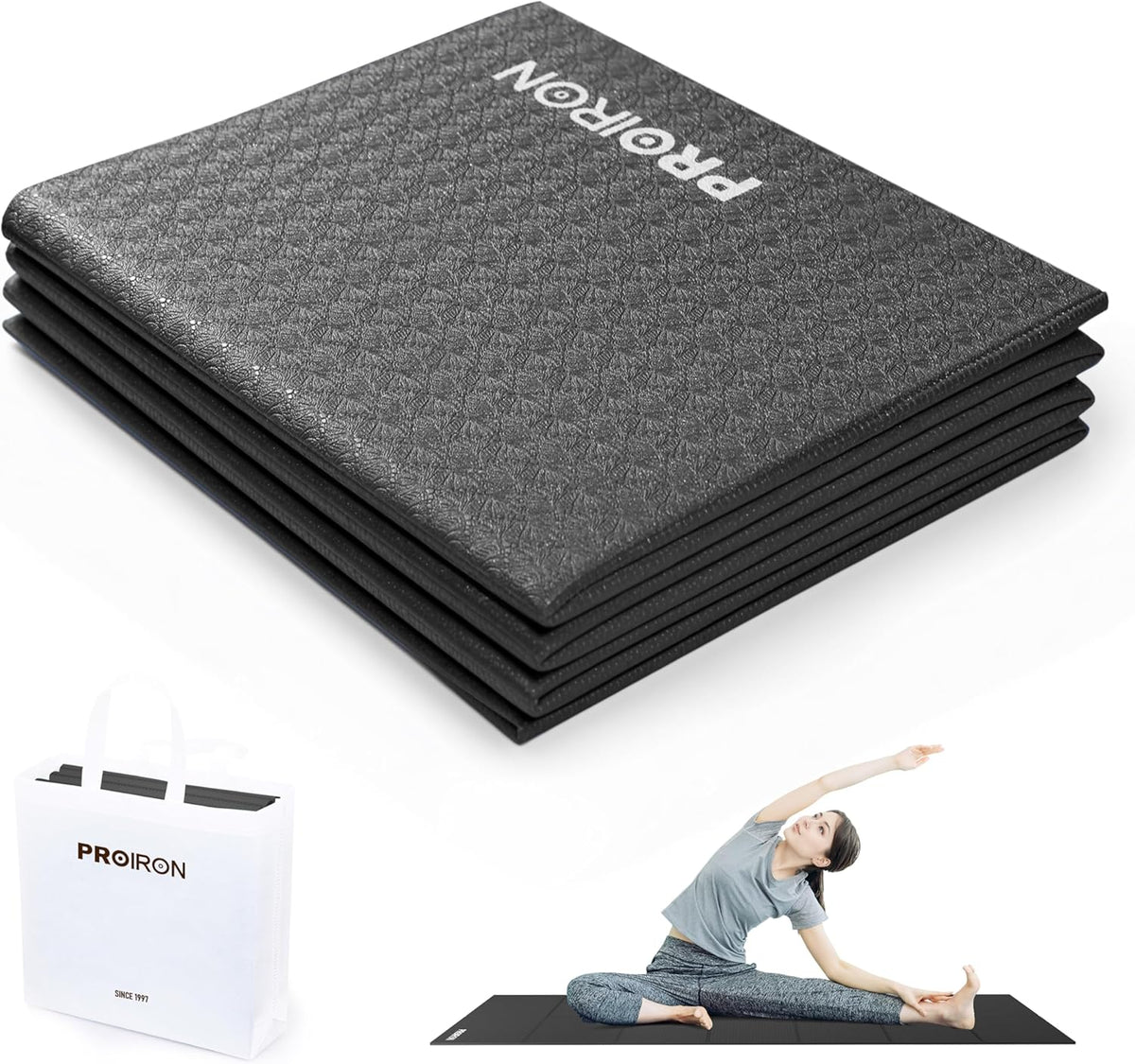 Foldable Yoga Mat 0.24"/0.16" for Home Workout & Travel, Non Slip Travel Yoga Mats with Carry Bag, Packable Yoga Mat for Home Gym, Pilates, Fitness,Stretching