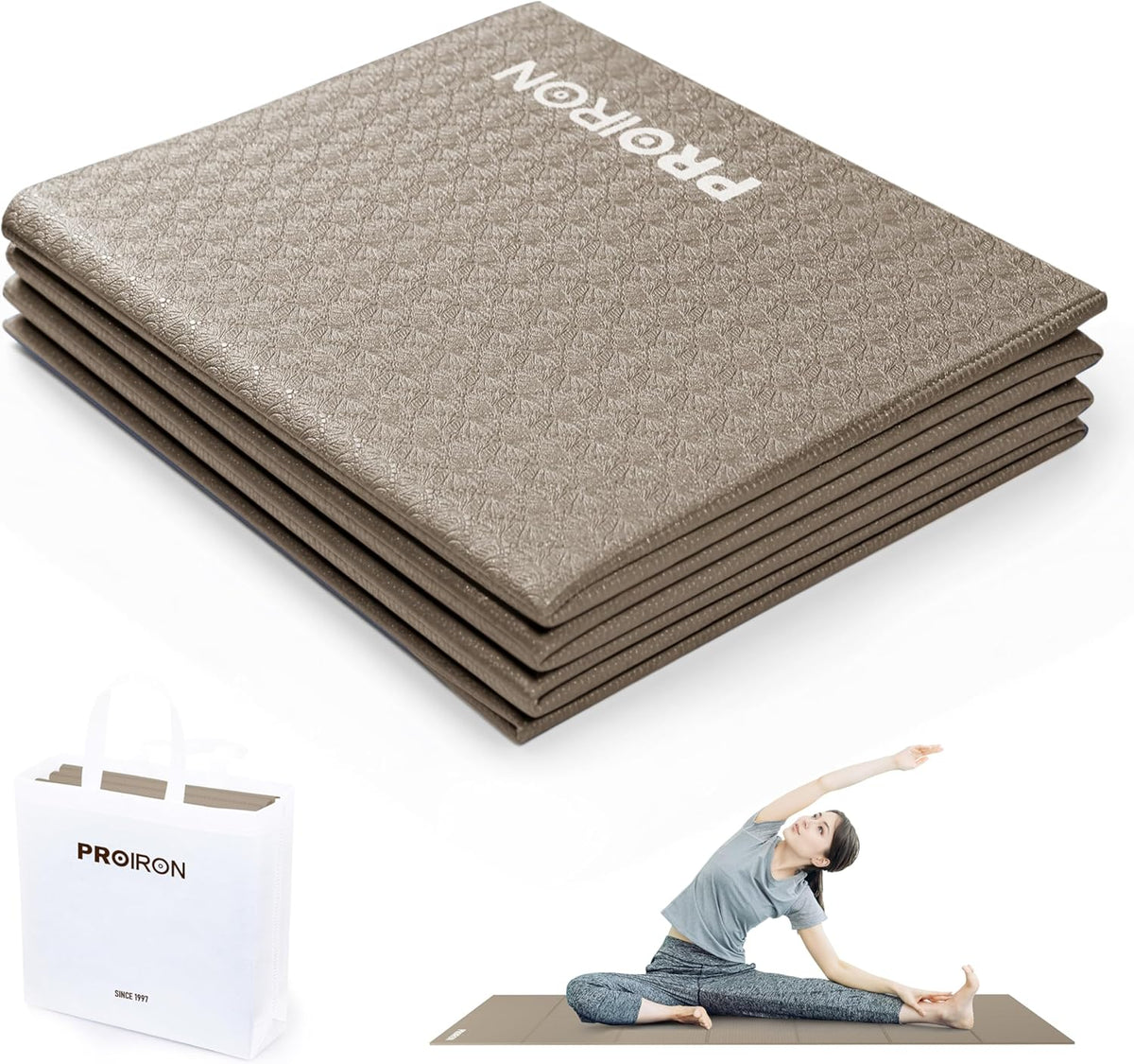 Foldable Yoga Mat 0.24"/0.16" for Home Workout & Travel, Non Slip Travel Yoga Mats with Carry Bag, Packable Yoga Mat for Home Gym, Pilates, Fitness,Stretching