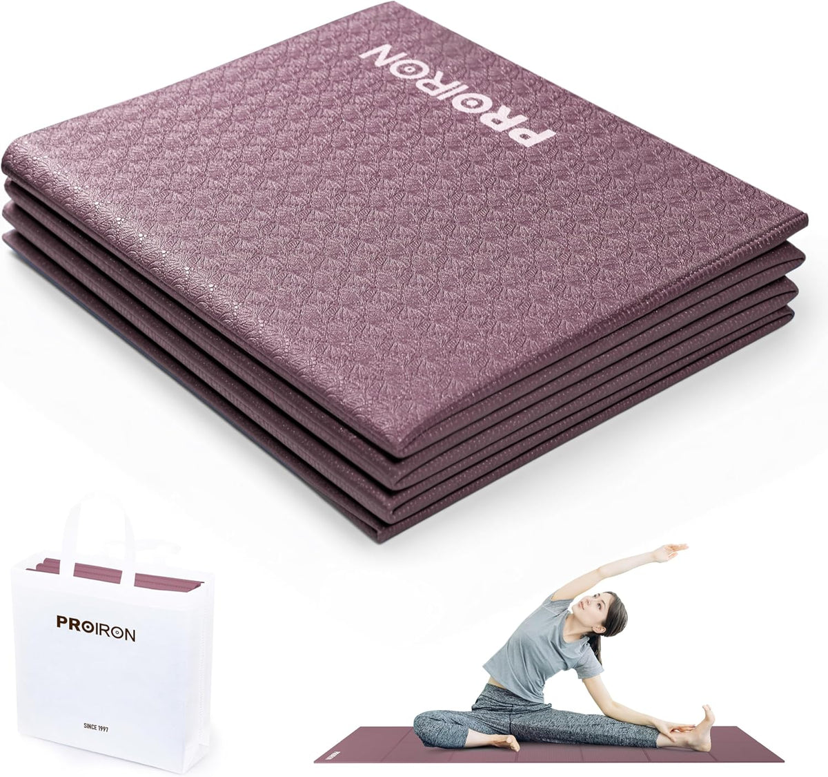 Foldable Yoga Mat 0.24"/0.16" for Home Workout & Travel, Non Slip Travel Yoga Mats with Carry Bag, Packable Yoga Mat for Home Gym, Pilates, Fitness,Stretching