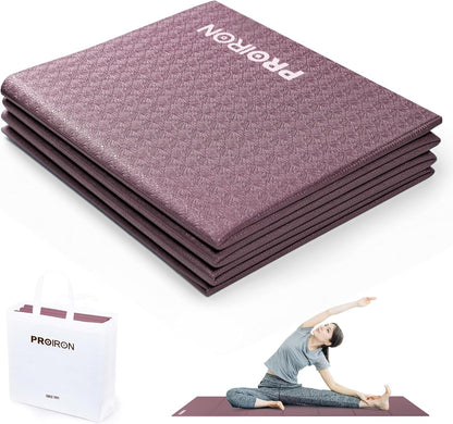 Foldable Yoga Mat 0.24"/0.16" for Home Workout & Travel, Non Slip Travel Yoga Mats with Carry Bag, Packable Yoga Mat for Home Gym, Pilates, Fitness,Stretching