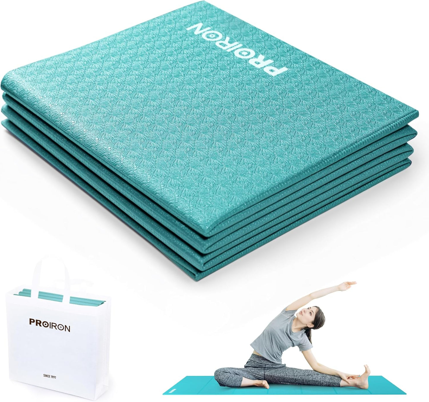 Foldable Yoga Mat 0.24"/0.16" for Home Workout & Travel, Non Slip Travel Yoga Mats with Carry Bag, Packable Yoga Mat for Home Gym, Pilates, Fitness,Stretching