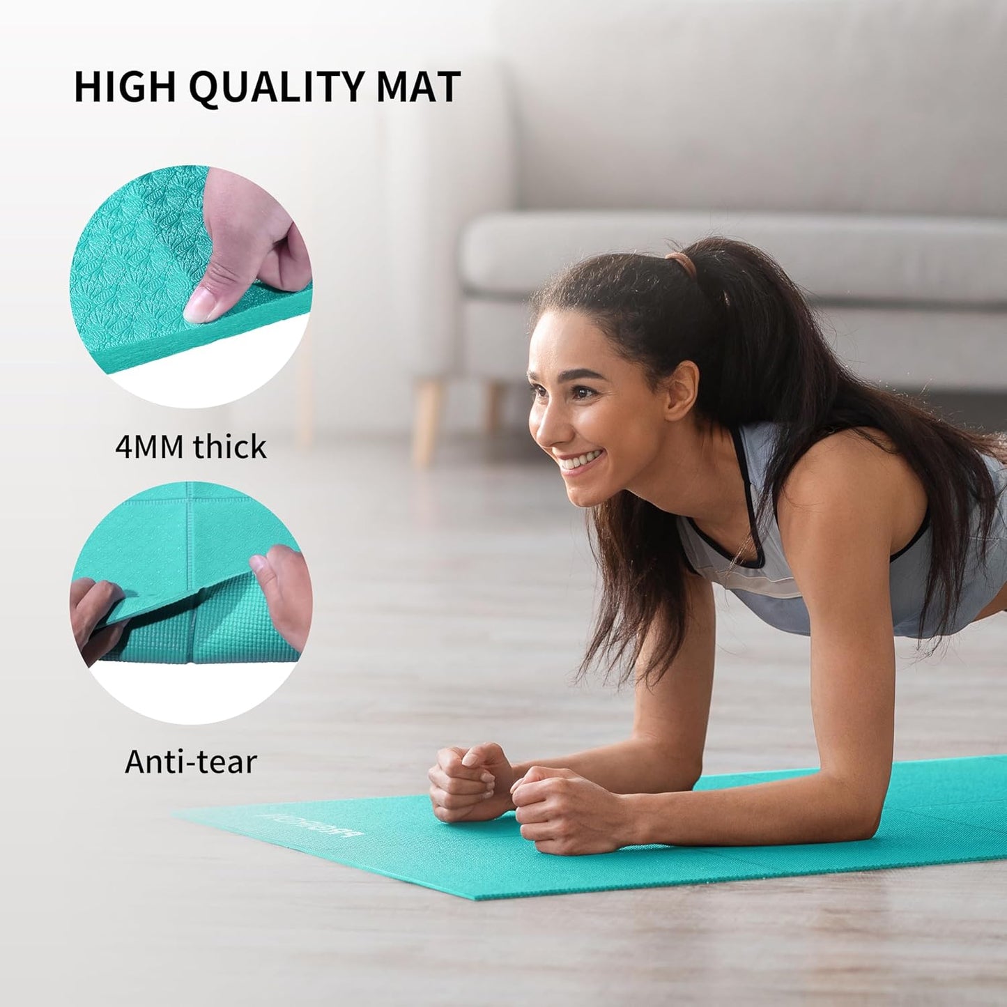 Foldable Yoga Mat 0.24"/0.16" for Home Workout & Travel, Non Slip Travel Yoga Mats with Carry Bag, Packable Yoga Mat for Home Gym, Pilates, Fitness,Stretching
