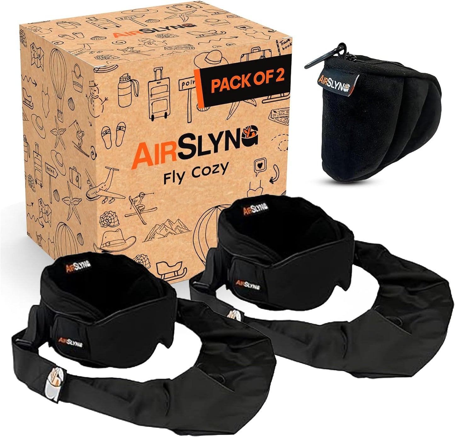 3-in-1 Airplane Sleep Support System - Integrated Plane Sleeping Accessories with Memory Foam Long Haul Flight Pillow, Adjustable Travel Eye Mask, and Blanket-Like Body Sling - Fits in Carry On
