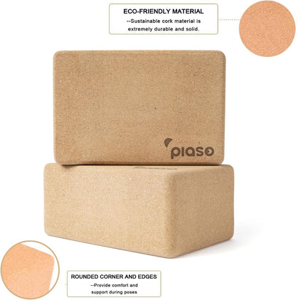 Cork Yoga Block 2 Pack for Pilates, Non-Slip & High Density Blocks for Meditation, Fitness and Stretching, Supportive and Flexibility Brick for Improve Poses Balance