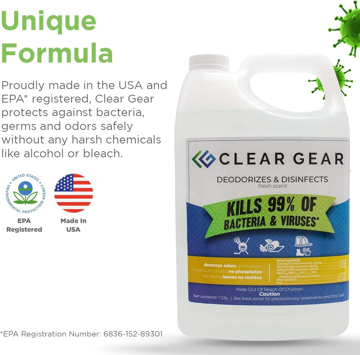 Disinfectant Cleaner, and Deodorizer For Sports Equipment, Gyms, and Fitness Centers - EPA-Registered, Hospital Grade, Made in USA - 1-Pack of 32 Oz Bottle Disinfecting Spray