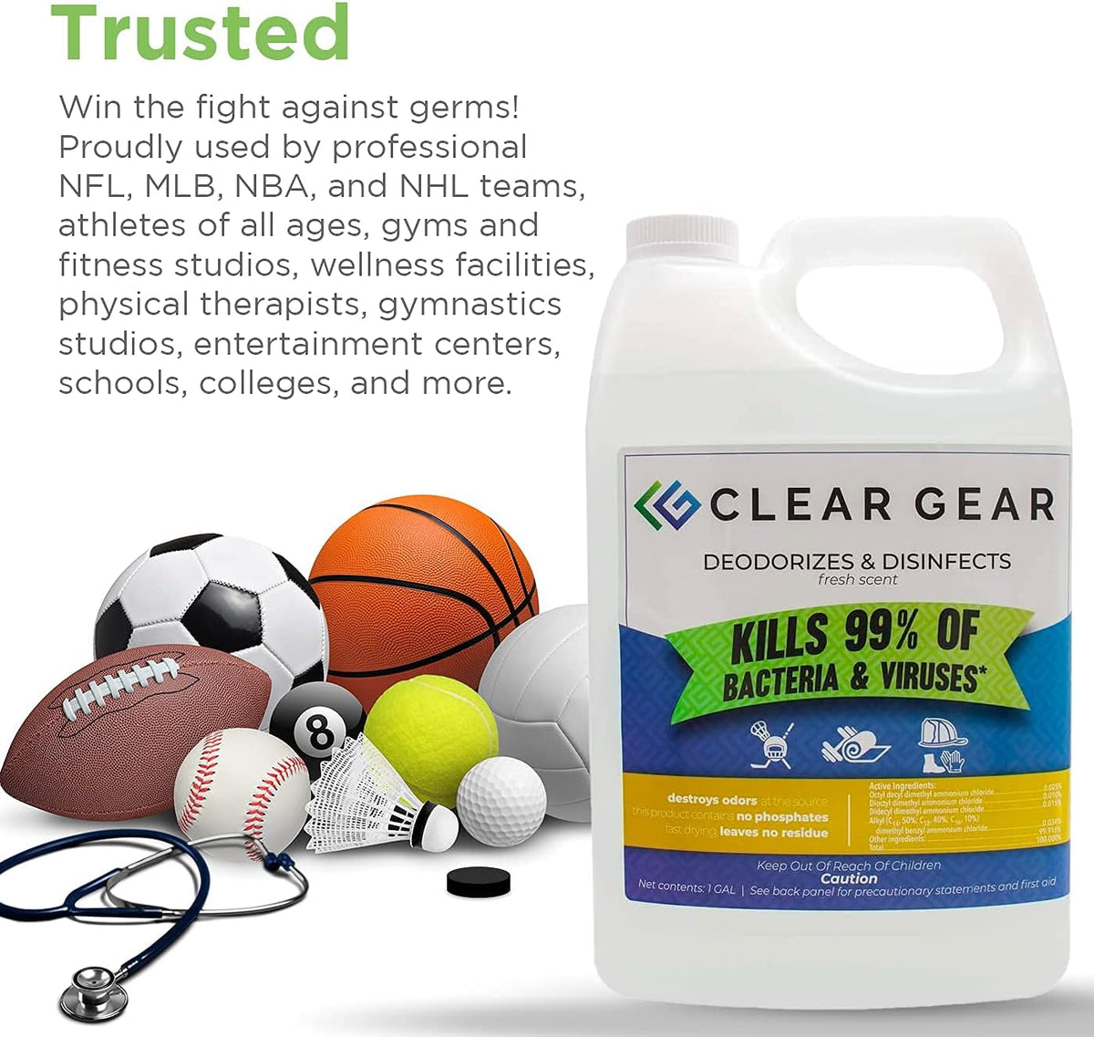 Disinfectant Cleaner, and Deodorizer For Sports Equipment, Gyms, and Fitness Centers - EPA-Registered, Hospital Grade, Made in USA - 1-Pack of 32 Oz Bottle Disinfecting Spray