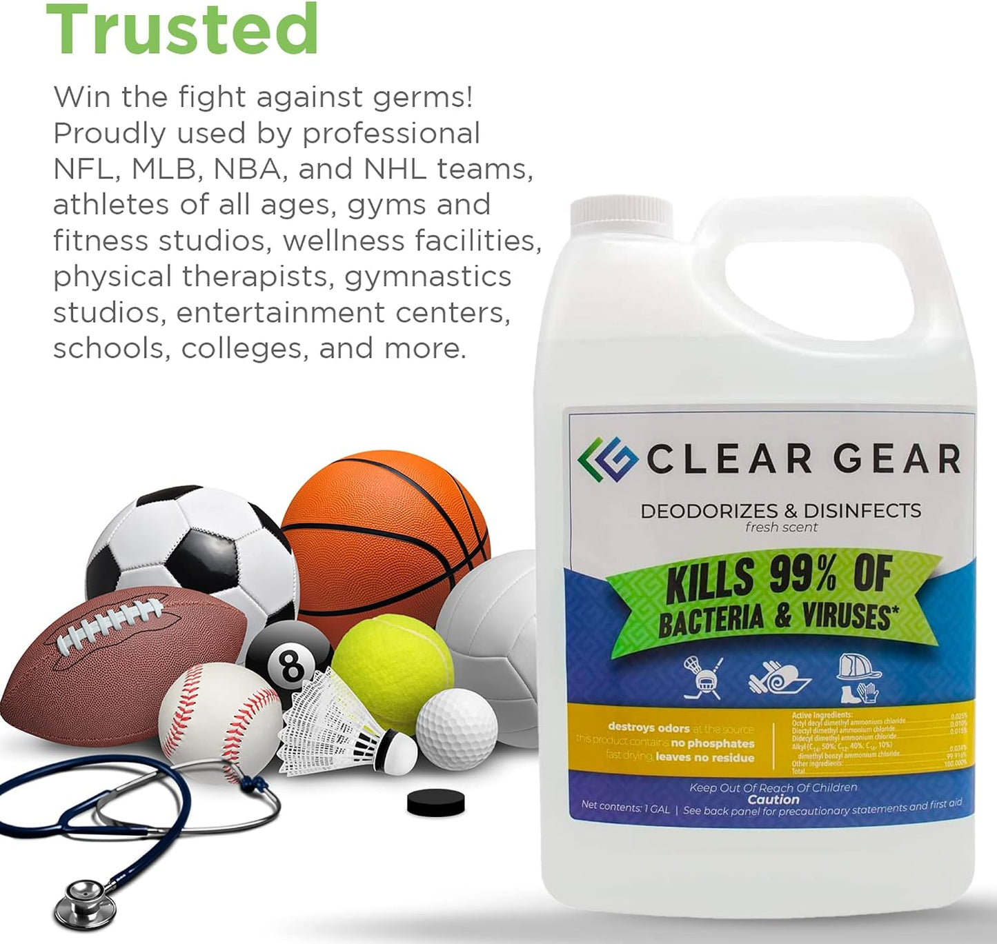 Disinfectant Cleaner, and Deodorizer For Sports Equipment, Gyms, and Fitness Centers - EPA-Registered, Hospital Grade, Made in USA - 1-Pack of 32 Oz Bottle Disinfecting Spray