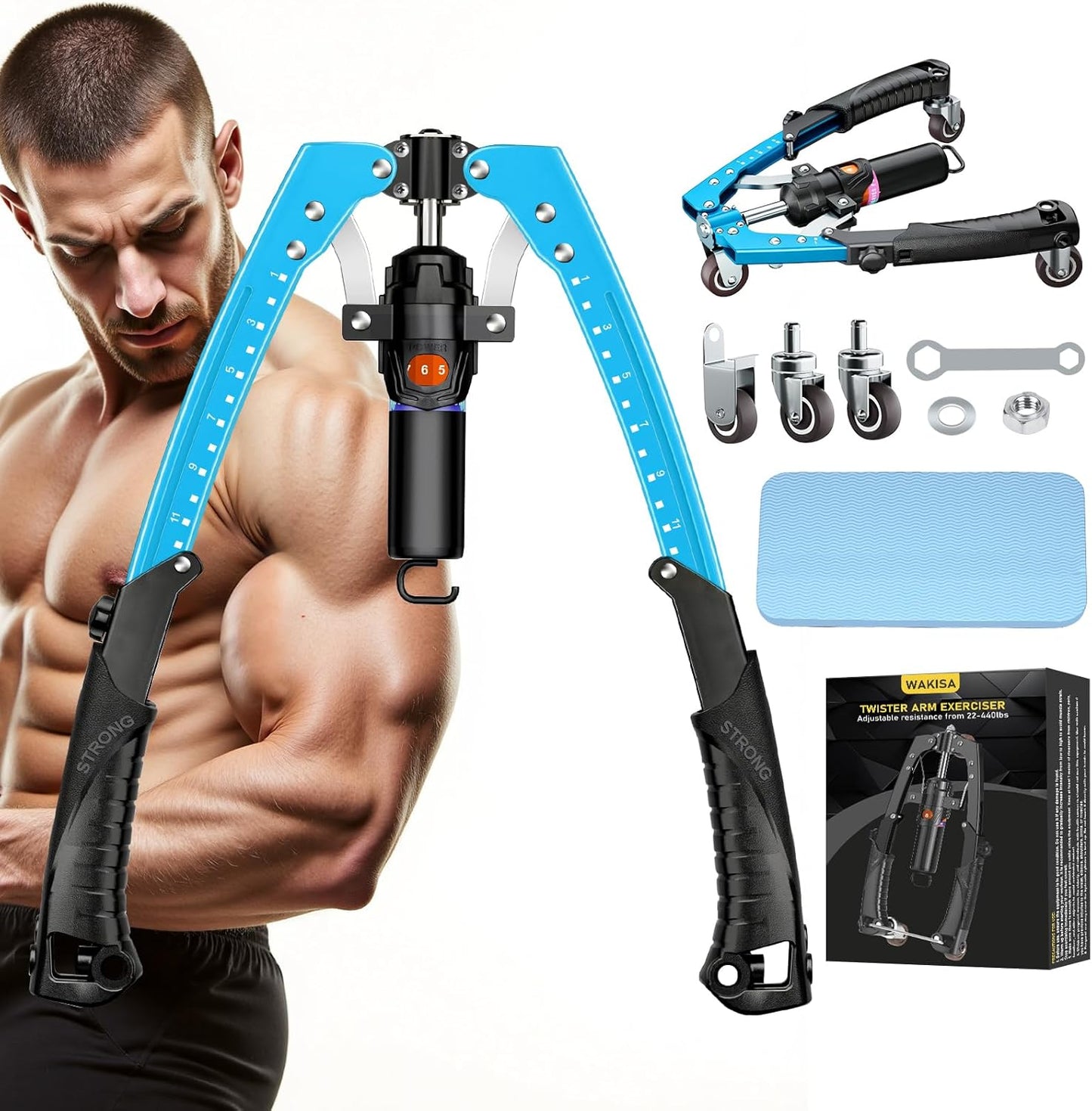 Twister Arm Trainer, 3 in 1 Hydraulic Power Chest Workout Equipment with Ab Roller Wheels and Hooks, Adjustable 22-440lbs Arm Trainer for Men Women, Home Gym Equipment for Full Body Strength Training
