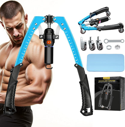 Twister Arm Trainer, 3 in 1 Hydraulic Power Chest Workout Equipment with Ab Roller Wheels and Hooks, Adjustable 22-440lbs Arm Trainer for Men Women, Home Gym Equipment for Full Body Strength Training