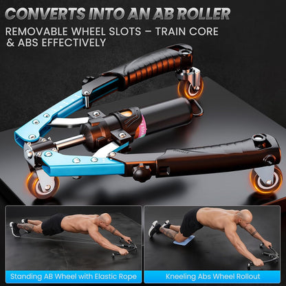 Twister Arm Trainer, 3 in 1 Hydraulic Power Chest Workout Equipment with Ab Roller Wheels and Hooks, Adjustable 22-440lbs Arm Trainer for Men Women, Home Gym Equipment for Full Body Strength Training