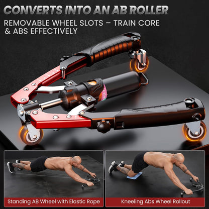 Twister Arm Trainer, 3 in 1 Hydraulic Power Chest Workout Equipment with Ab Roller Wheels and Hooks, Adjustable 22-440lbs Arm Trainer for Men Women, Home Gym Equipment for Full Body Strength Training