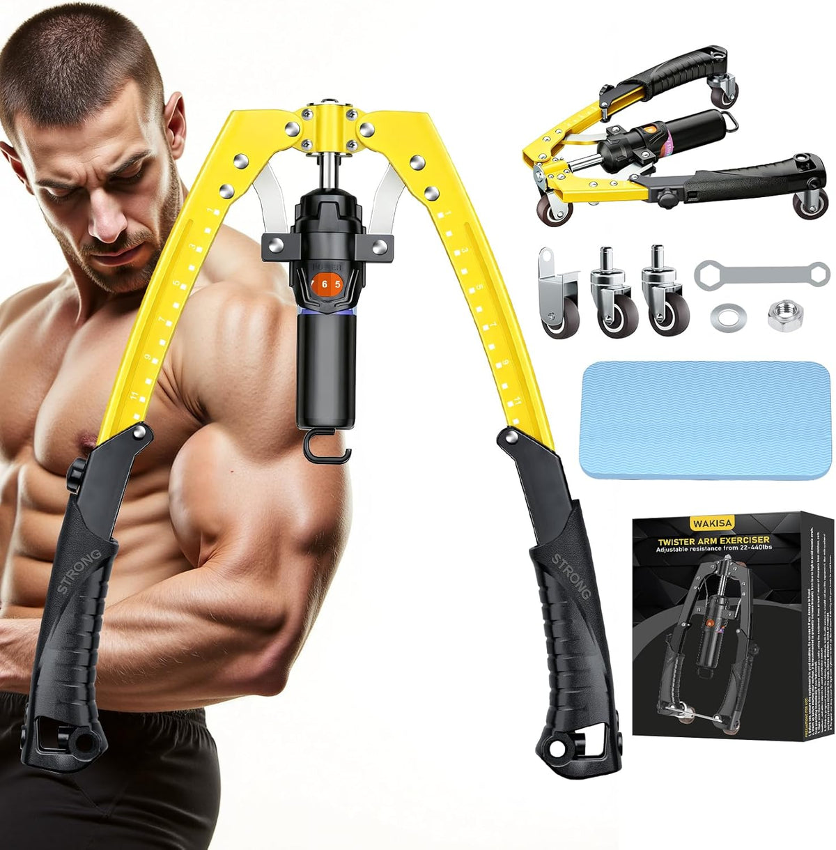 Twister Arm Trainer, 3 in 1 Hydraulic Power Chest Workout Equipment with Ab Roller Wheels and Hooks, Adjustable 22-440lbs Arm Trainer for Men Women, Home Gym Equipment for Full Body Strength Training