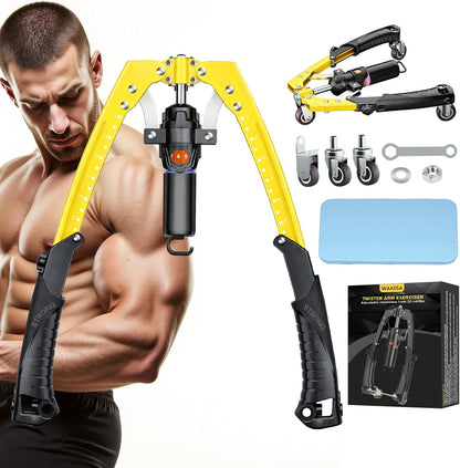 Twister Arm Trainer, 3 in 1 Hydraulic Power Chest Workout Equipment with Ab Roller Wheels and Hooks, Adjustable 22-440lbs Arm Trainer for Men Women, Home Gym Equipment for Full Body Strength Training