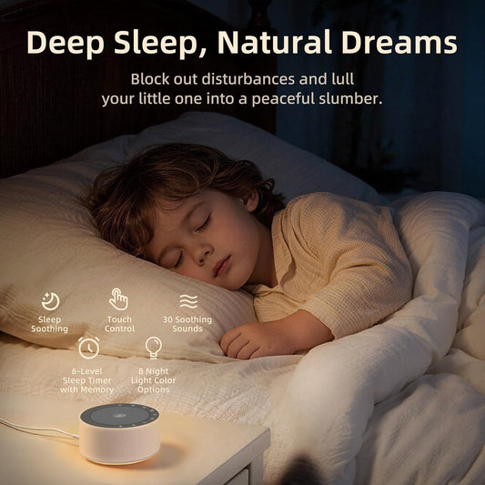 White Noise Machine for Baby & Adults, 30 Soothing Sounds, Sleep Sound Machine with 8 Color Night Light, Memory Function, White Noise for Sleeping, Nursery, Office, Travel & Relaxation